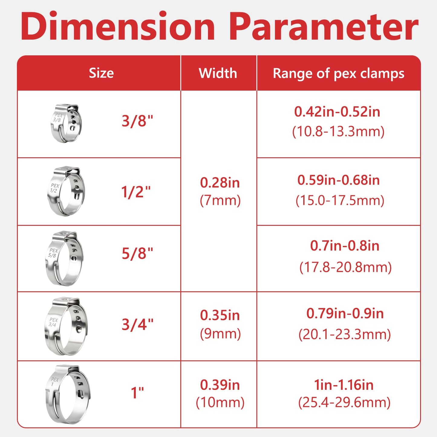 Newdeli 24pcs 1 inch Pex Crimp Rings Stainless Steel PEX Clamps Single Ear Hose Clamps Pex Fittings Cinch Pinch Clamp for Pipe Tubing Plumbing