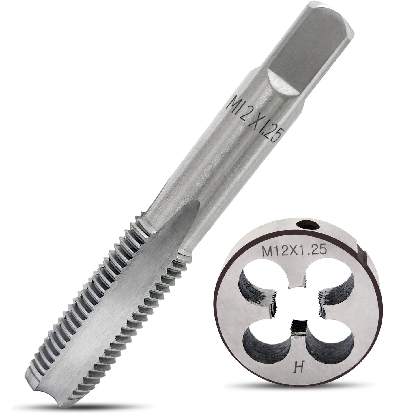 M12X1.25 Tap and Die Set, Metric Right Hand M12 x 1.25 Tap Die Set, M12 x 1.25 mm High-Speed Steel Thread Milling Tap and Die Suitable for Various Metals