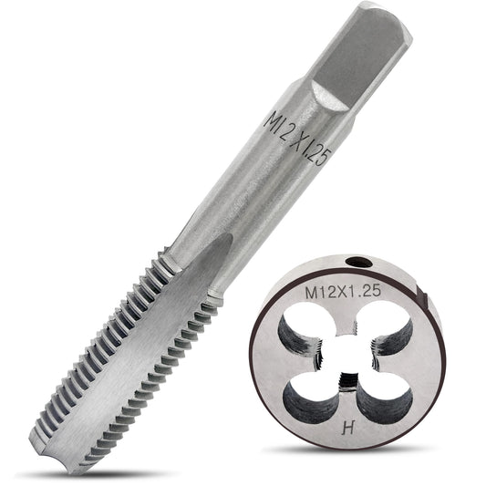 M12X1.25 Tap and Die Set, Metric Right Hand M12 x 1.25 Tap Die Set, M12 x 1.25 mm High-Speed Steel Thread Milling Tap and Die Suitable for Various Metals
