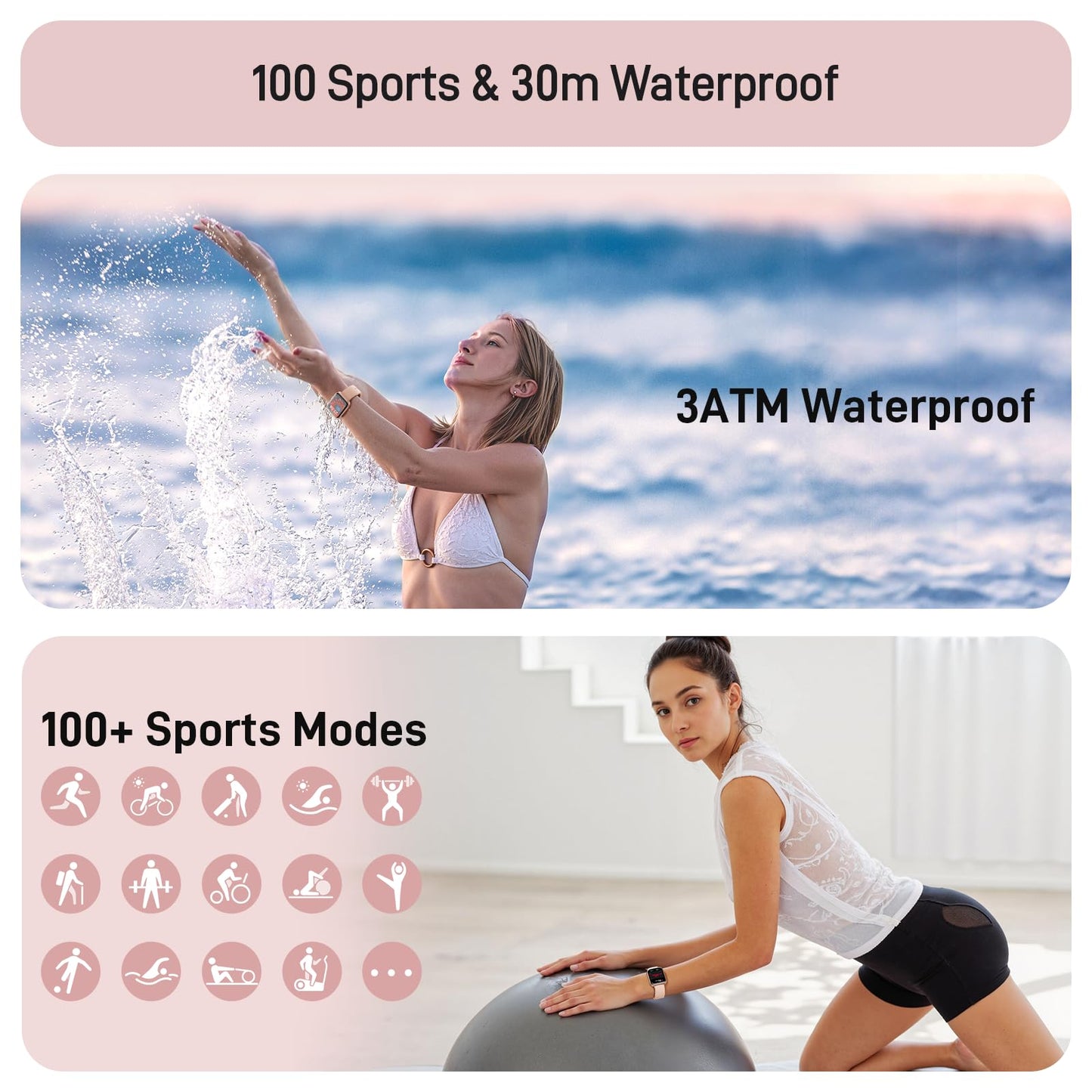 Tensky Smart Watch for Women Android & iPhone, Alexa Built-in, 1.8" Touch Screen Fitness Tracker with Answer/Make Calls, 3ATM Waterproof Heart Rate/Sleep/SpO2 Monitor, Pedometer, 100+ Sport Modes