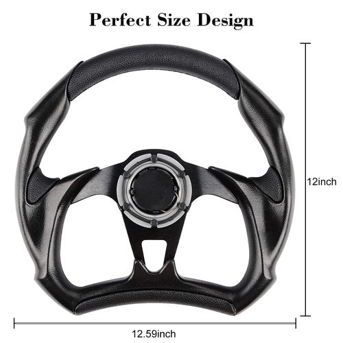 Golf Cart Steering Wheel for EZGO TXT/RXV, Club Car DS/Precedent/Tempo, Yamaha G29/Drive/Drive 2, and more Golf Cart Models, Racing Steering Wheel, Black (Required Adapter Not Included)