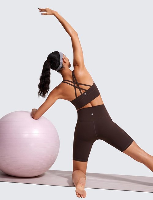 CRZ YOGA Strappy Longline Sports Bra - Medium Impact Criss Cross Padded Workout Crop Top for Women