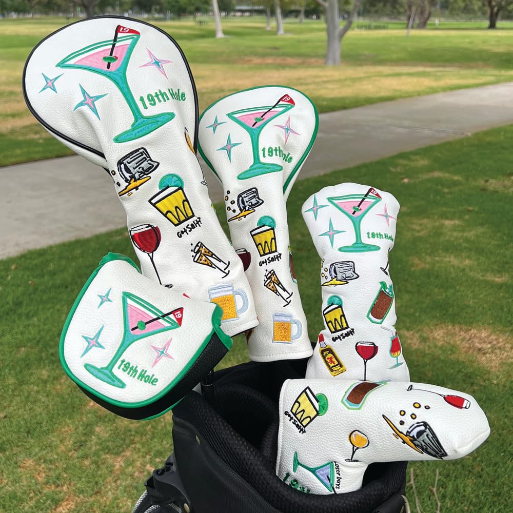 Giggle Golf Utility/Hybrid Head Cover, Funny PU Leather Club Covers for Women & Men (19th Hole)