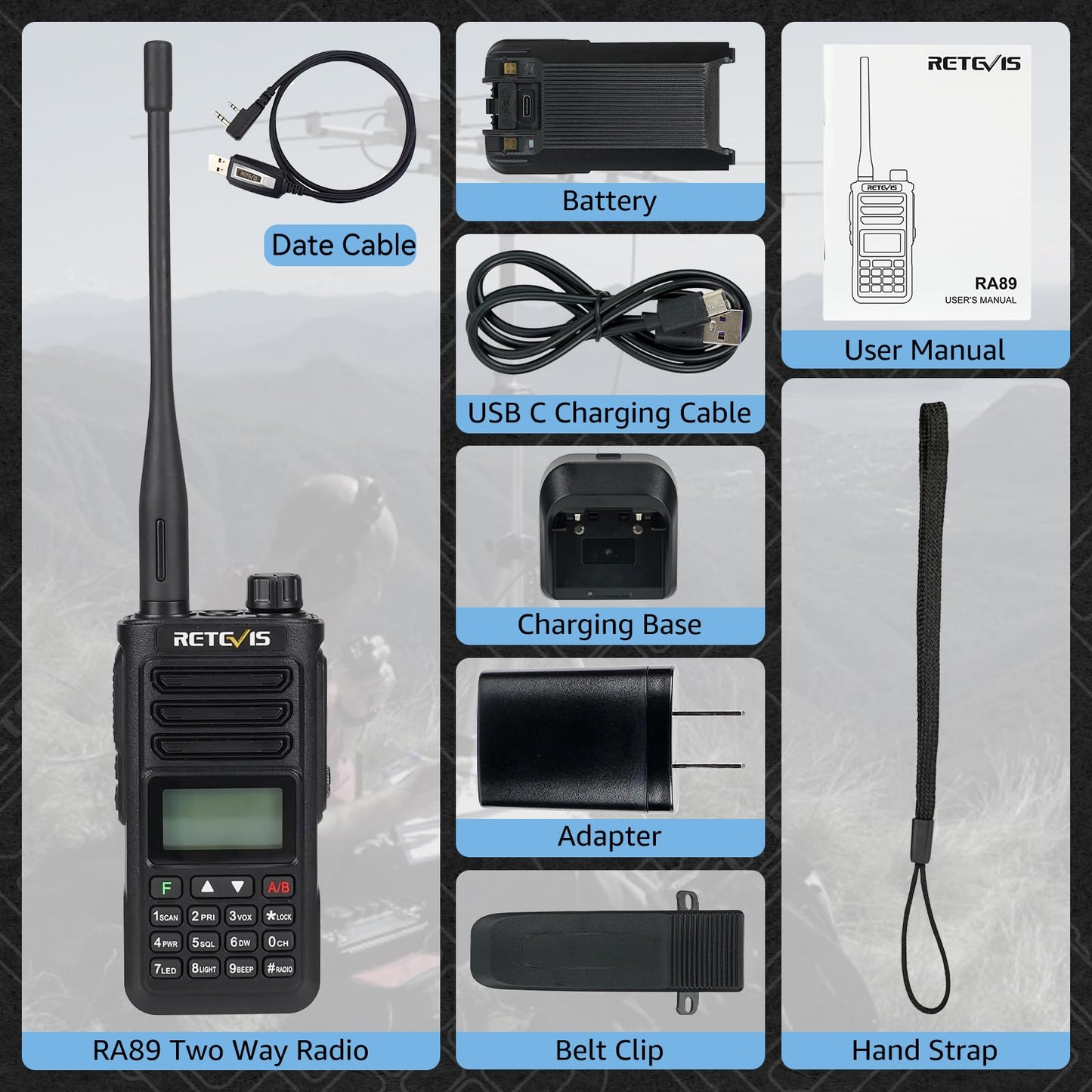 Retevis RA89 Ham Radio, Dual Band Handheld Radio, IP68 Waterproof Two Way Radio, 2500mAh USB-C Rechargeable, Chirp, Flashlight, Long Range Walkie Talkies for Hunting, Emergency Rescue, Survival