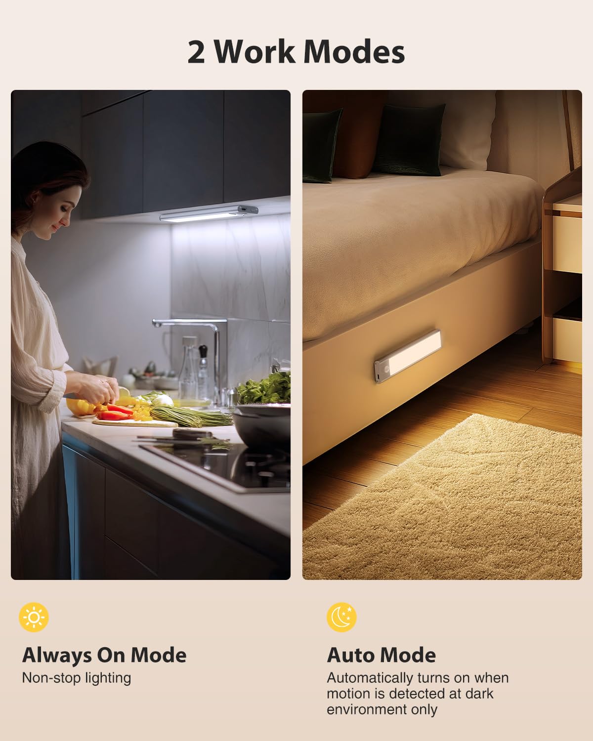 LED Under Cabinet Lighting, Battery Operated Motion Sensor Light Indoor Wireless, 3 Color Temps, USB Rechargeable Closet Light, Dimmable Under Counter Lights for Kitchen Stairs Closet Pantry, 2 Pack