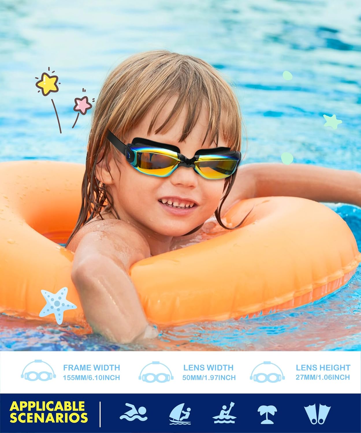 Skiennix Kids Swimming Goggles - Anti-UV, Anti-Fog, Leak-Proof | 3 Pack for Ages 6-16