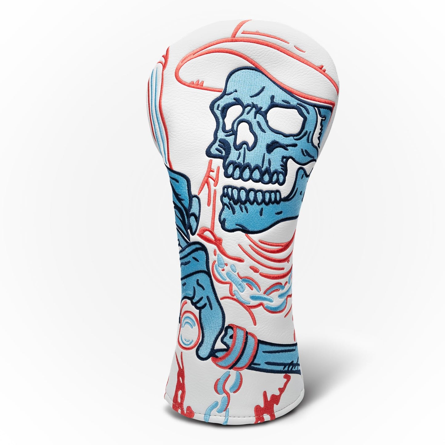 Golf Club Head Covers,1pc Skull Skeleton Driver Golf Headcovers for Woods, PU Leather with Advanced Embroidery for Most Brands-White