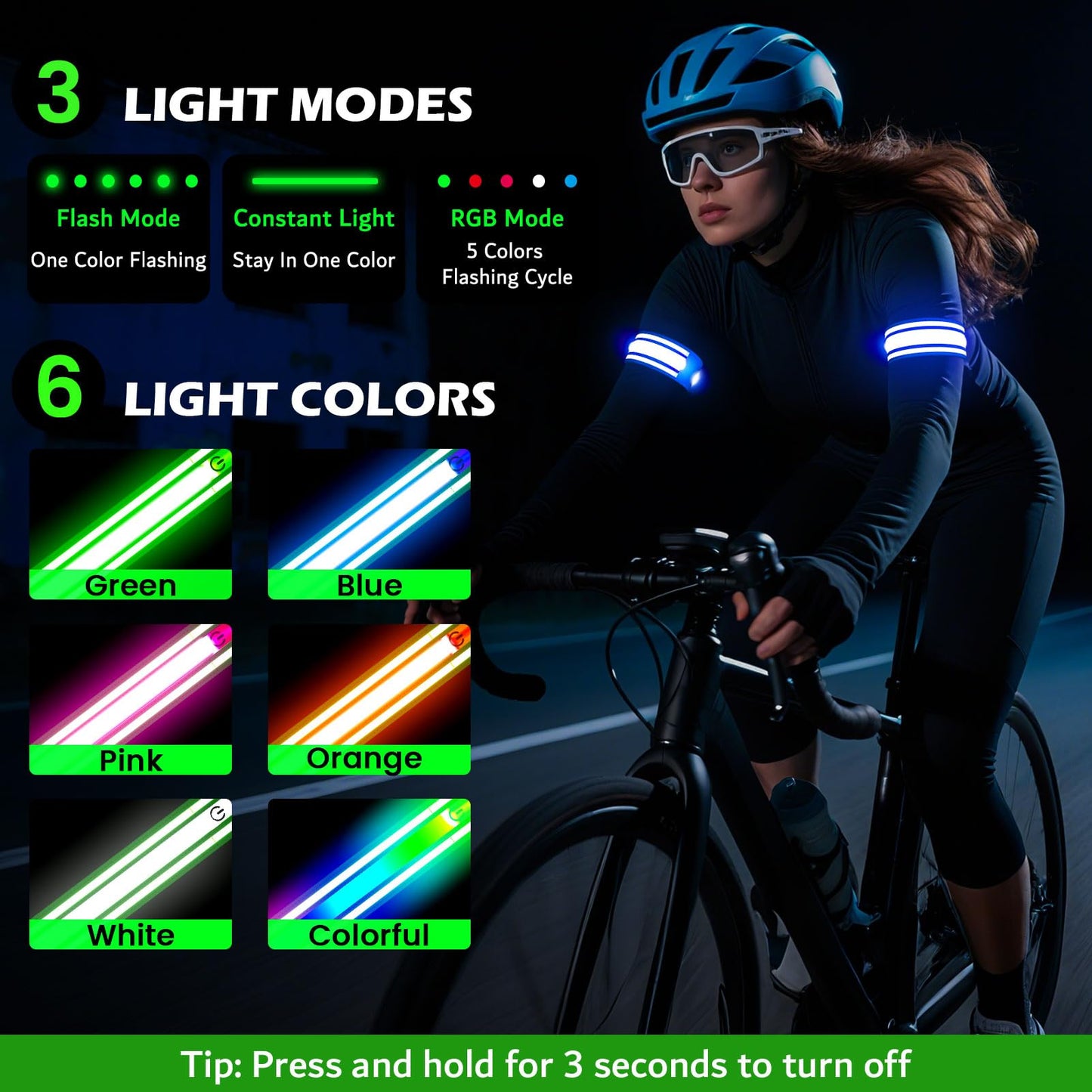 Samlior LED Armband for Running 2 Pack, 5 Colors 3 Lights Modes Rechargeable Reflective Light Up Arm Bands, High Visibility Reflective Gear for Running Walking Cycling at Night (Blue)