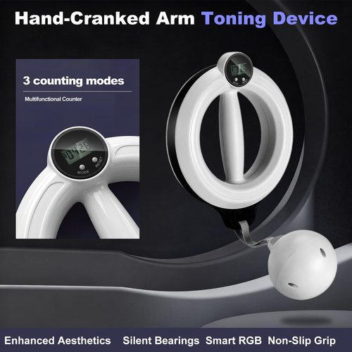 360° Hand Crank Arm & Forearm Trainer with Smart Counter, 3 Modes (Reps/Calories/Time) | Full-Body Toning Equipment for Chest, Shoulders, Arms | Home & Gym Workout for Men & Women (2 Pack)