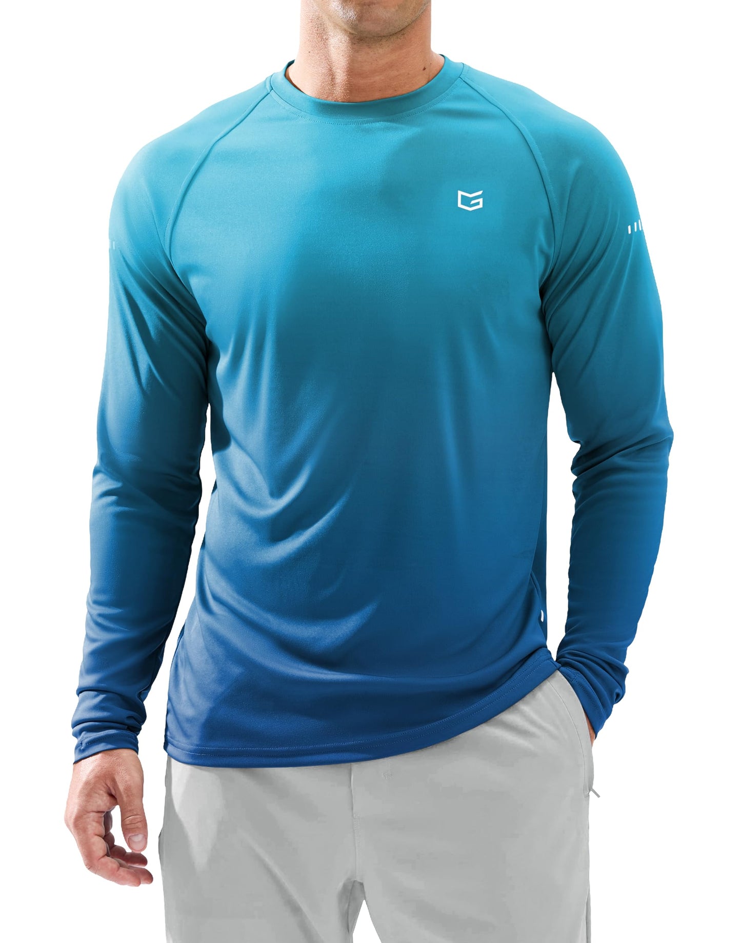 Men's Sun Swim Long Sleeve UPF 50+ Shirts Gradient Vivid Blue XL