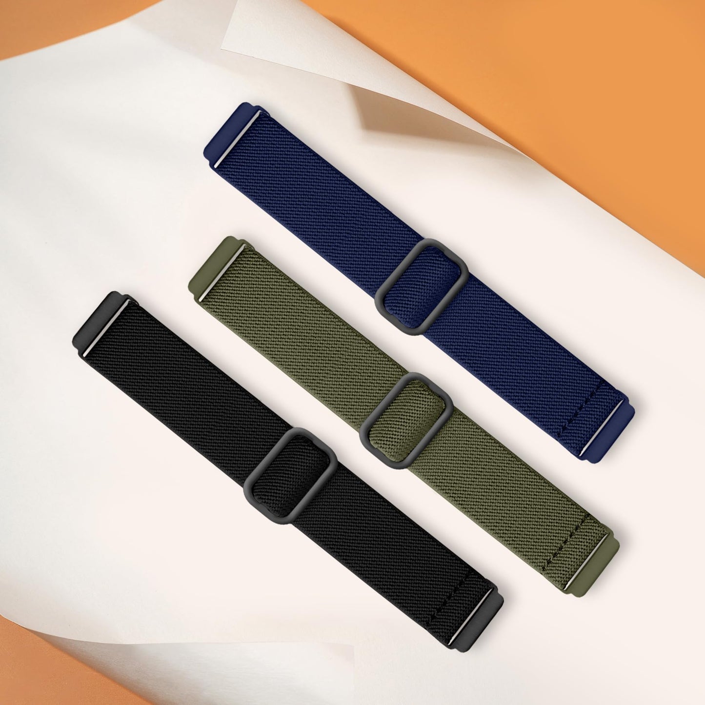 Maledan Stretchy Nylon Solo Loop Bands Compatible with Fitbit Versa 2 Bands for Men Women, Soft Nylon Weave Adjustable Sport Strap Wristbands for Fitbit Versa/Lite/Fitbit Versa 2, Black/Blue/Green