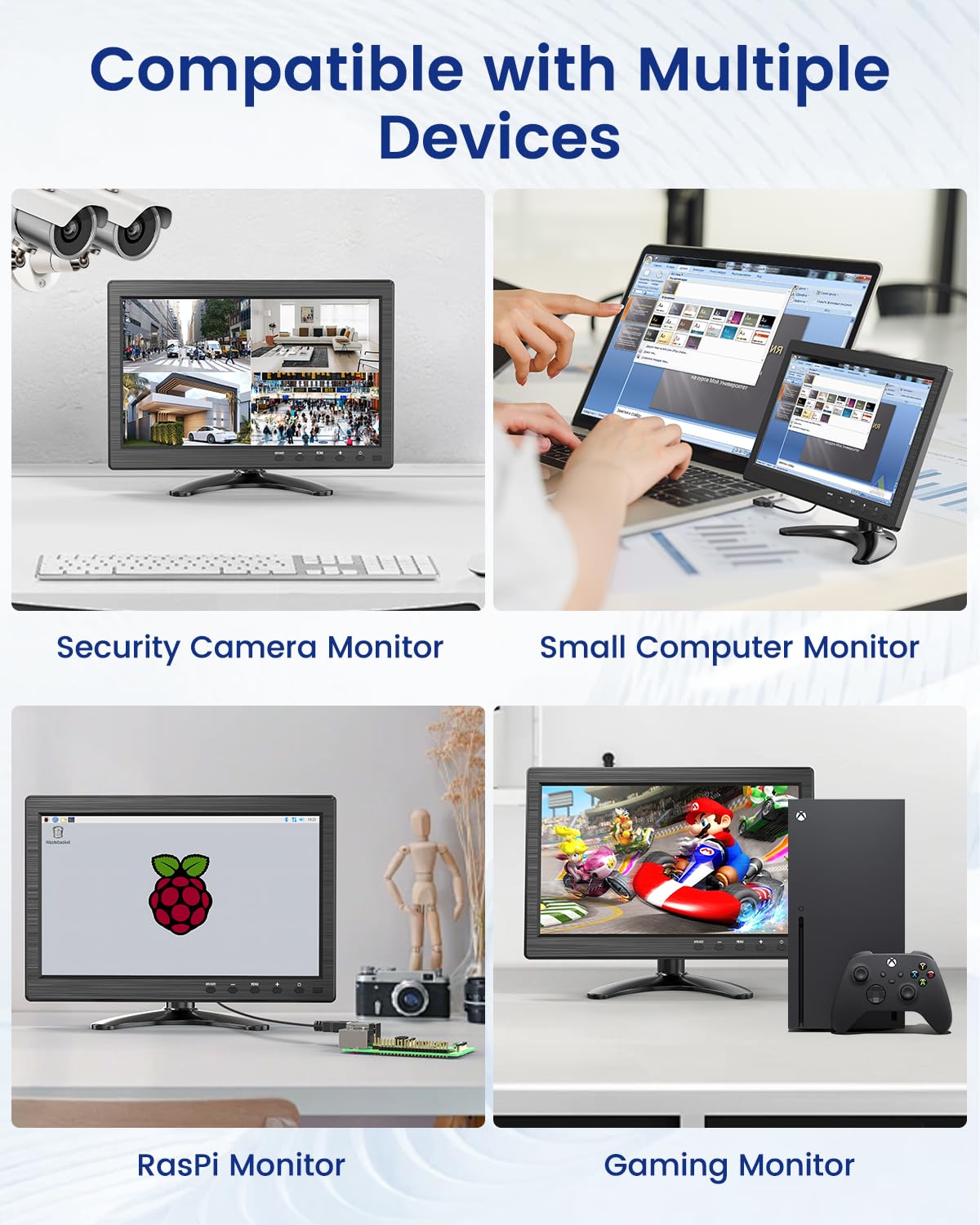 Eyoyo 10.1 inch Security Monitor 1366x768 Resolution, Small HDMI Monitor Supporting HDMI VGA AV BNC USB Input, Small Screen with Built-in Speakers for PC CCTV Camera NVR (EM101ADC)