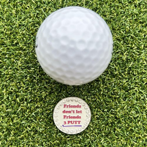 Giggle Golf Bling Golf Ball Marker with Magnetic Hat Clip – Friends Don’t Let Friends 3 Putt Sparkly Marker for Women Golfers – Fun Golf Gift with Organza Bag & Bonus Hand Cream