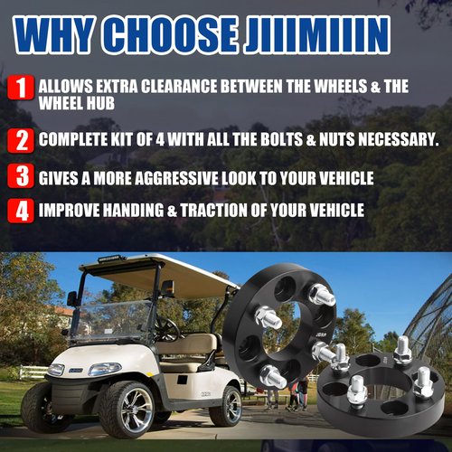 JiiinMiiin 4X4 1"(25mm) Golf Cart Wheel Spacers Adapters with Hub bore 68mm Fits for EZ GO EZGO Club Car, Thick 4x101.6mm 1/2" x20 Studs, Black 4PCS