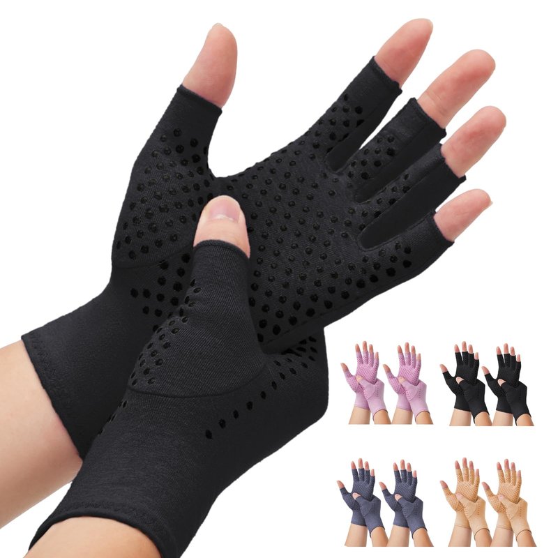 DRNAIETY 2-Pair Arthritis Compression Gloves- for Hand Arthritis, Carpal Tunnel Pain, Rheumatoid Arthritis, RSI, Fingerless, Anti-Slip, Breathable Gloves for Men & Women, Typing, Daily Use(M Black)