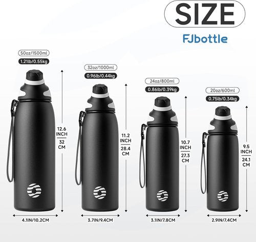 Fjbottle Insulated Stainless Steel Water Bottle - 32 Oz Leakproof & Lightweight Tumbler for Travel & Sports