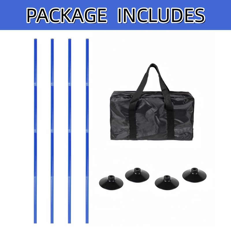 4 Pack Soccer Agility Training Poles, 5 FT Adjustable Speed and Agility Training Equipment for Football/Basketball/ Dog Practice, Bending Poles for Horses with Rubber Bases and Carry Bag (Blue)