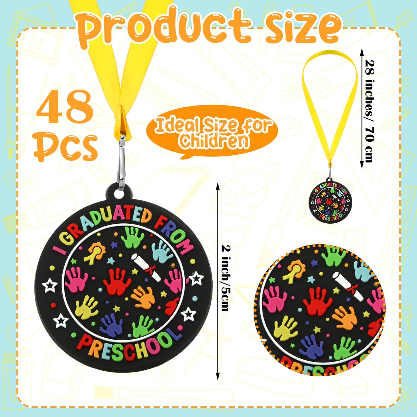 Blueweenly 48 Pcs Graduation Medal for Kids Award Medals with Neck Ribbon Graduation Gifts Bulk for Students Party Favors Supplies - 2 Inch(Preschool)