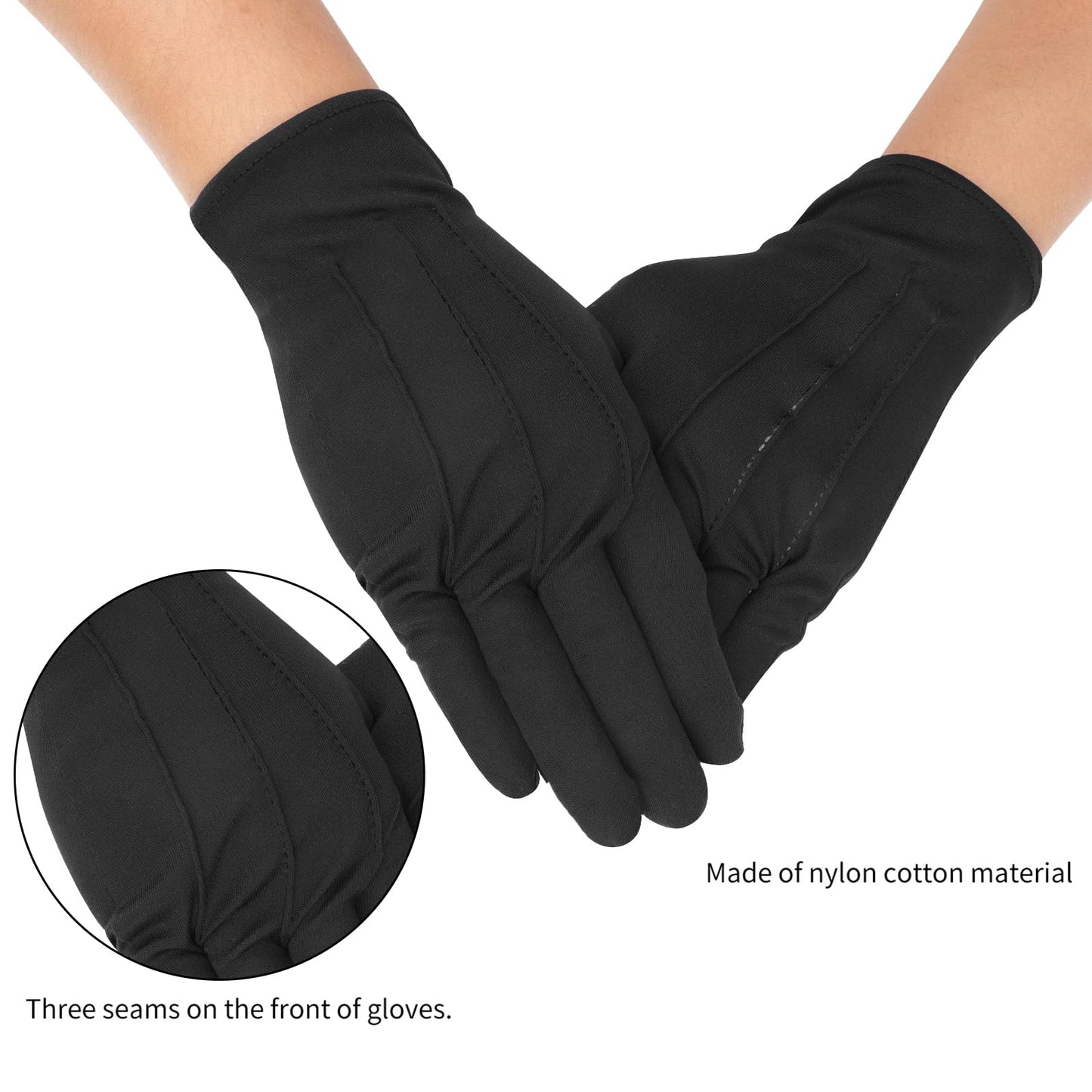 Senkary 3 Pairs Black Cotton Gloves for Men Women, Parade Formal Costume Gloves for Tuxedo Server Jewelry Inspection Guard