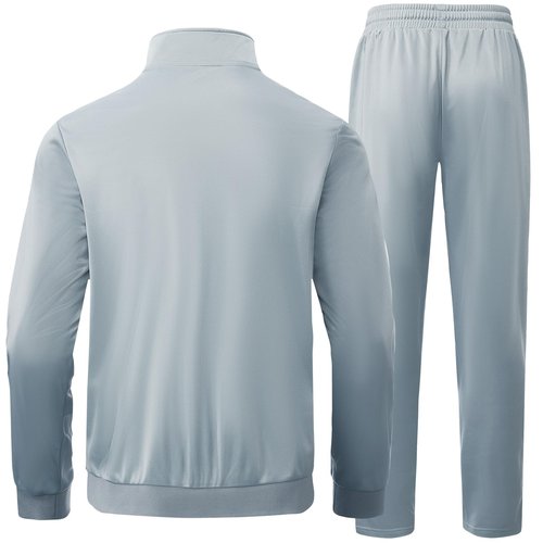HODOSPORTS Mens Tracksuits 2 Piece Full Zip Jogging Running Suits SweatSuits for Men Shiny Sport Track Suits Sets Light Gray L