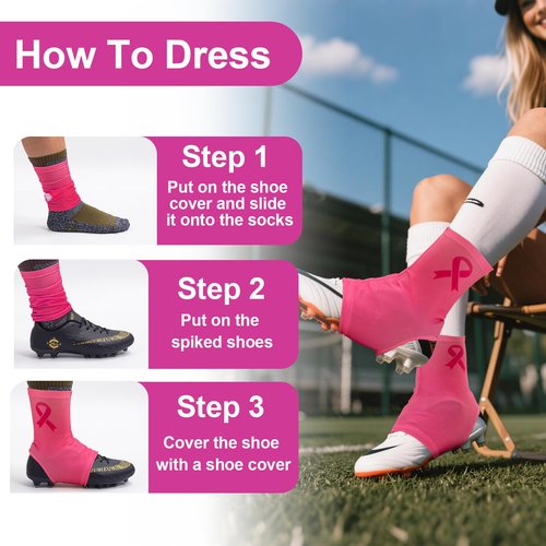 Breast Cancer Awareness Spats Football Cleat Covers Youth, Pink Cleat Covers Football for Soccer Breast Cancer Gifts for Women, Cleat Spats Keep Cleats Tied Turf Pellets Out (Light Pink, L)