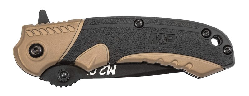Smith & Wesson M&P M2.0 6.1in S.S Ultra-Glide Folding Knife w/2.75in Drop Point Blade and Aluminum/Nylon FDE Handle for Outdoor, Tactical, Survival and EDC