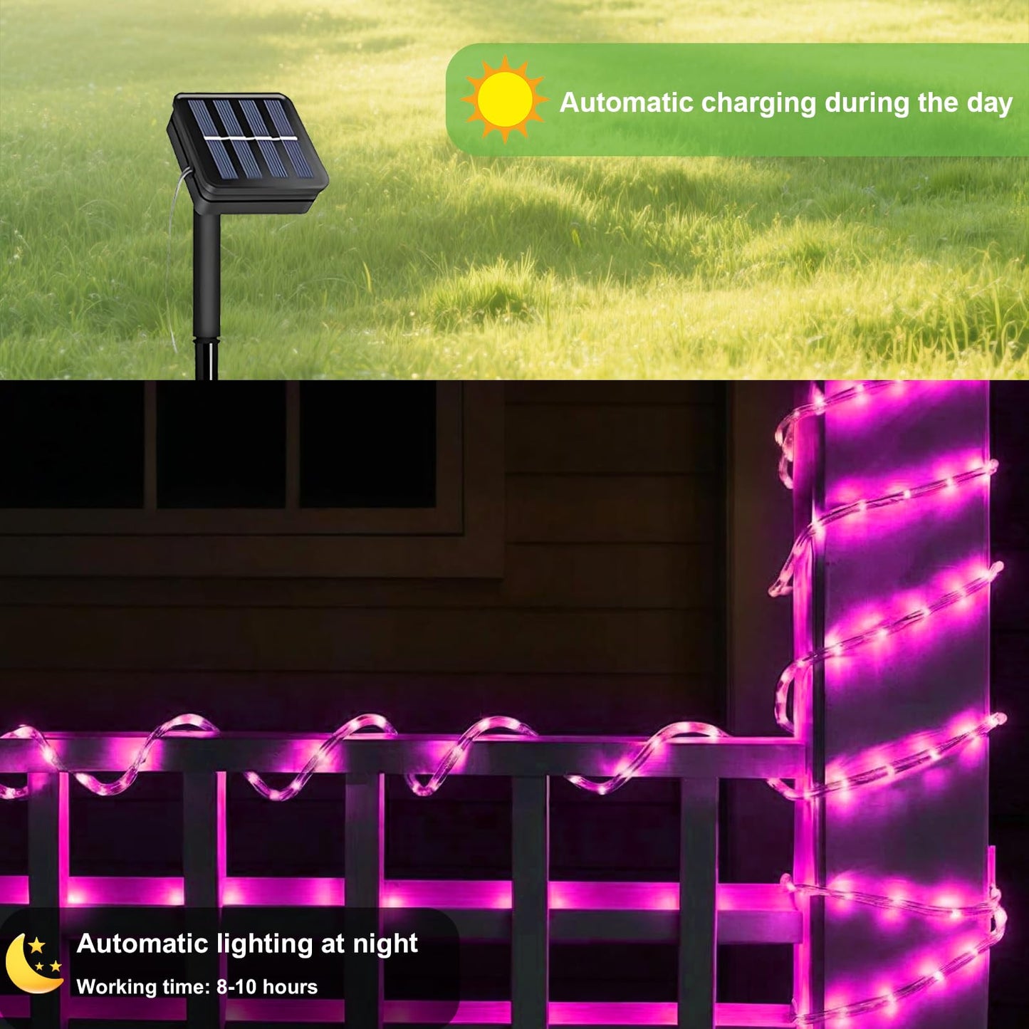Pink Solar Rope Lights for Outside - 100 LED 33 FT Solar Powered String Lights Pink Fairy Light with 8 Lighting Modes, Outdoor Rope Light Waterproof for Christmas Wedding Garden Yard Party Home Decor