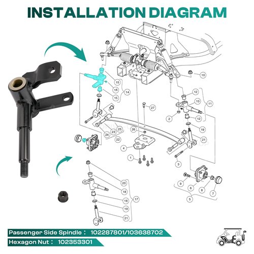 DRIVE UP Club Car Passenger Side Spindle Assembly for Precedent 2004-up and Tempo 2018-up Golf Cart