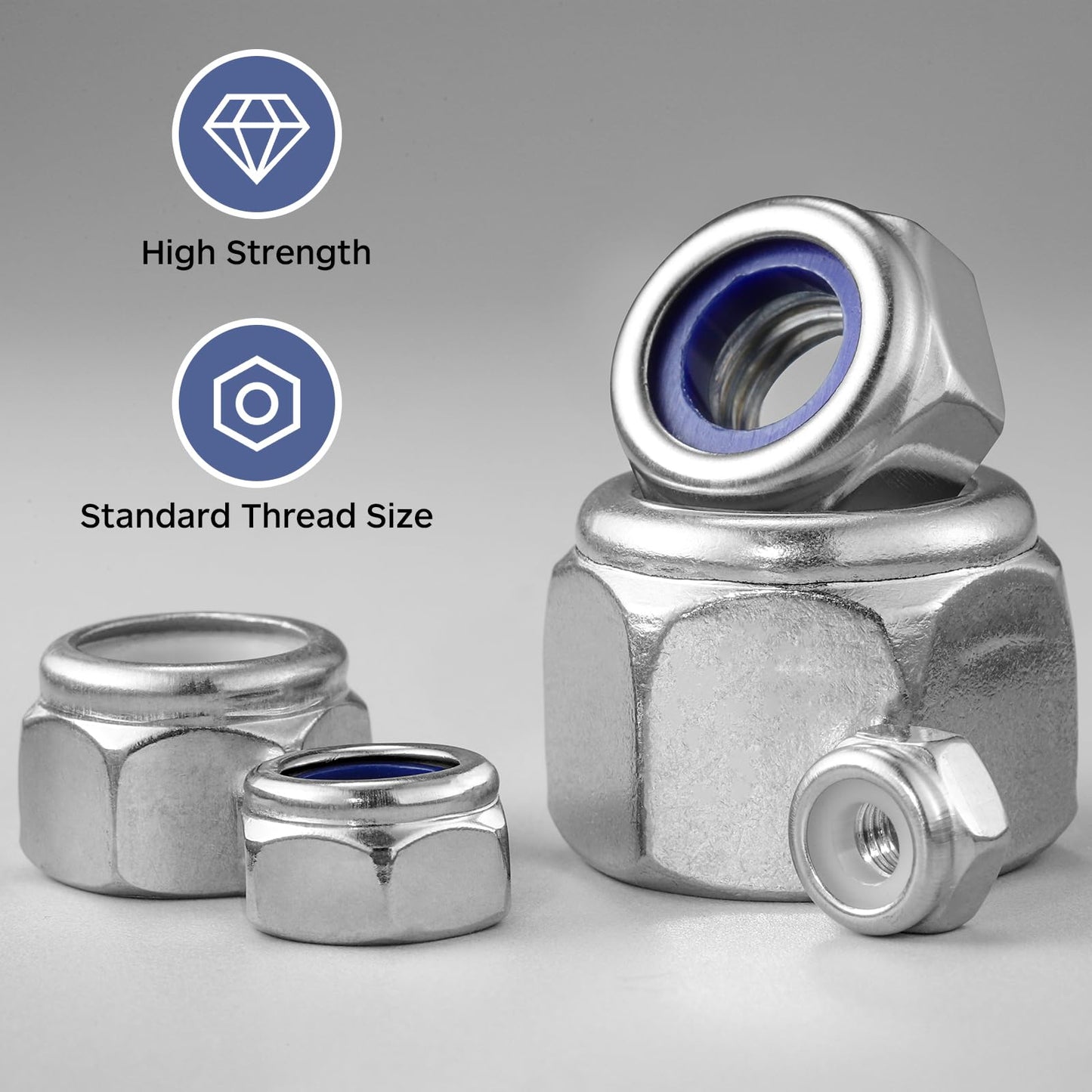 BNUOK 10Pcs 5/8-11 Lock Nuts, Nylon Insert Locknuts 304 Stainless Steel 18-8 SS Self-Locking Nuts, Coarse Thread Hex Nylock Nut