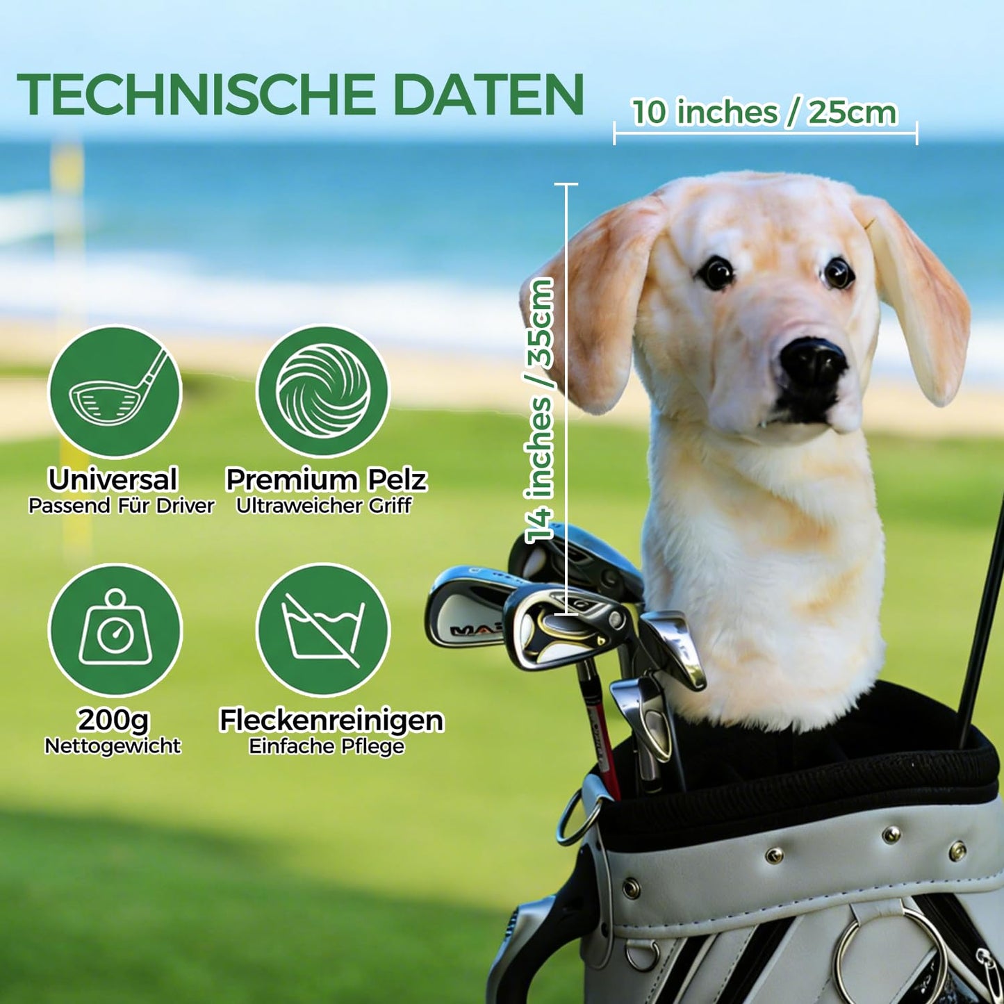 FurEverClone Labrado Golf Head Cover - Realistic Dog Golf Club Head Covers, Labrado Large Dog Breeze Small Display, Cream Yellow