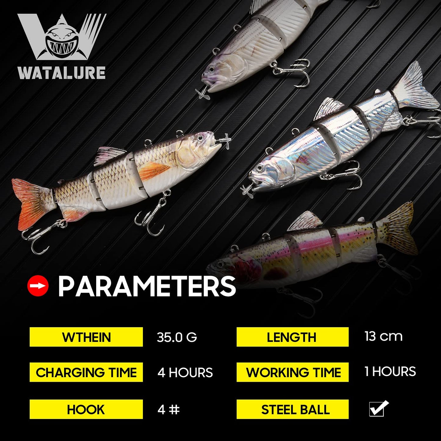 Robotic Swimming Fishing Electric Lures 5.12" USB Rechargeable LED Light Wobbler Multi Jointed Swimbaits Hard Lures Fishing Tackle (Hybrid Striped Shad Specialty)