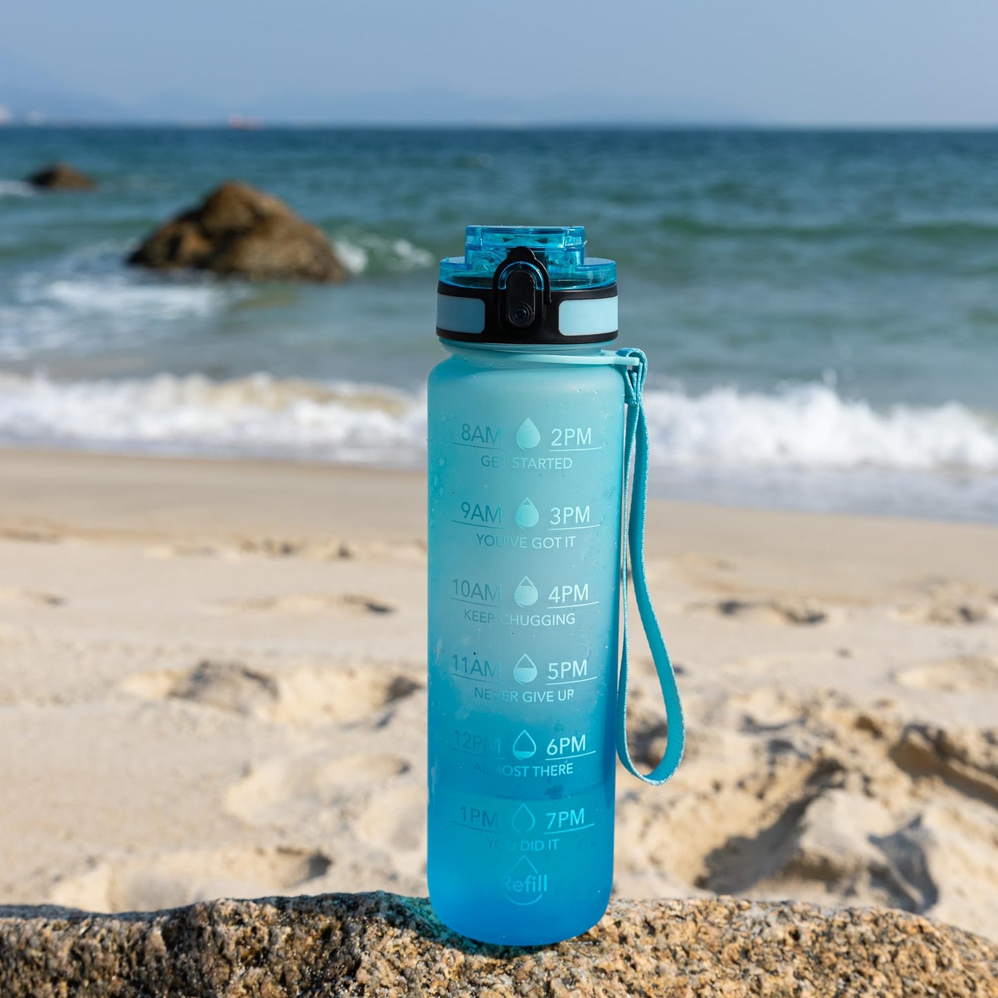 OLDLEY Water Bottle, 32oz Motivational Sports Water Bottle with Time Marker - Times to Drink - Tritan, BPA Free, Wide Mouth Leakproof,Luca