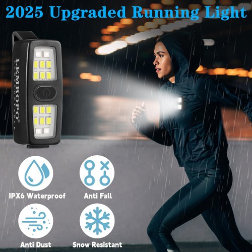 Lembopo Small Rechargeable EDC Flashlight 2 Pack, Clip on Running Lights Gift for Runners, Safety Bike Lights for Dog Walking at Night, Hands Free Running Accessories Gear for Women Men