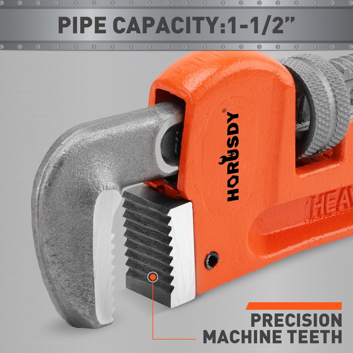 HORUSDY 8-Inch Heavy Duty Straight Pipe Wrench, Quick-Adjust Sturdy Plumbers Wrench with Soft Grip Handle, Straight Jaw Plumbing Tool for Pipe, Household Use, Vehicle Repair