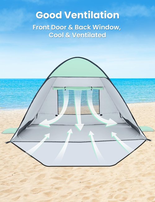 Glymnis Beach Tent - Portable Sun Shelter for 1-4 Persons with UPF 50+ Protection | Easy Setup with Zipper Door