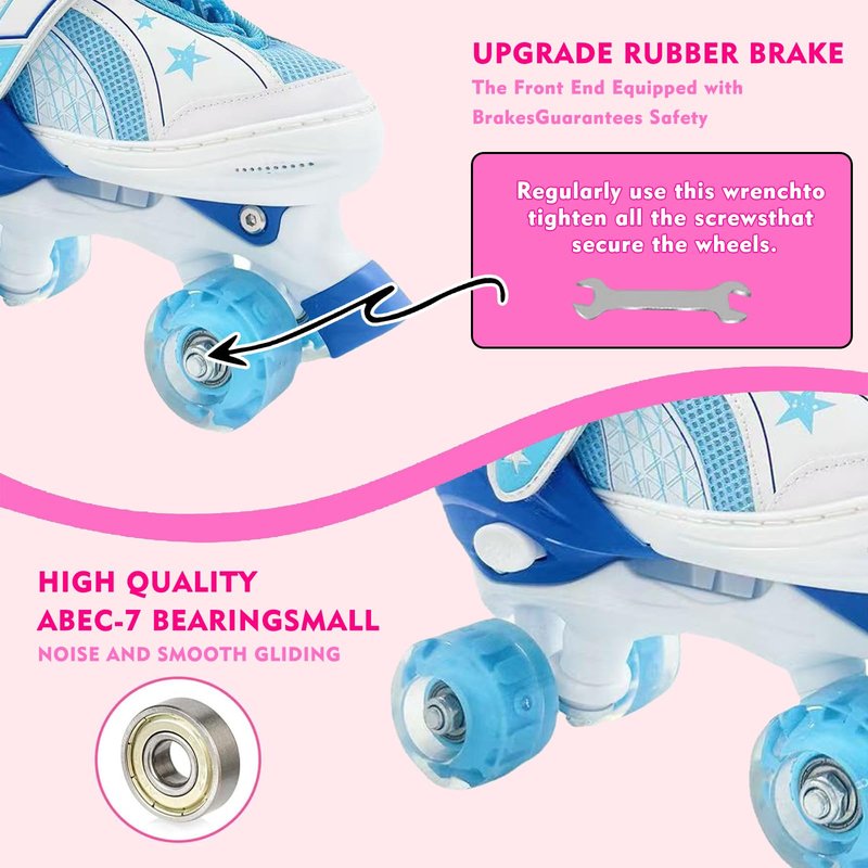 Adjustable Roller Skates for Boys Girls Ages 3-12, All 8 Wheels of Roller Skates Light Up with Protective Gear Set Gift for Youth Kids Indoor & Outdoor Beginners