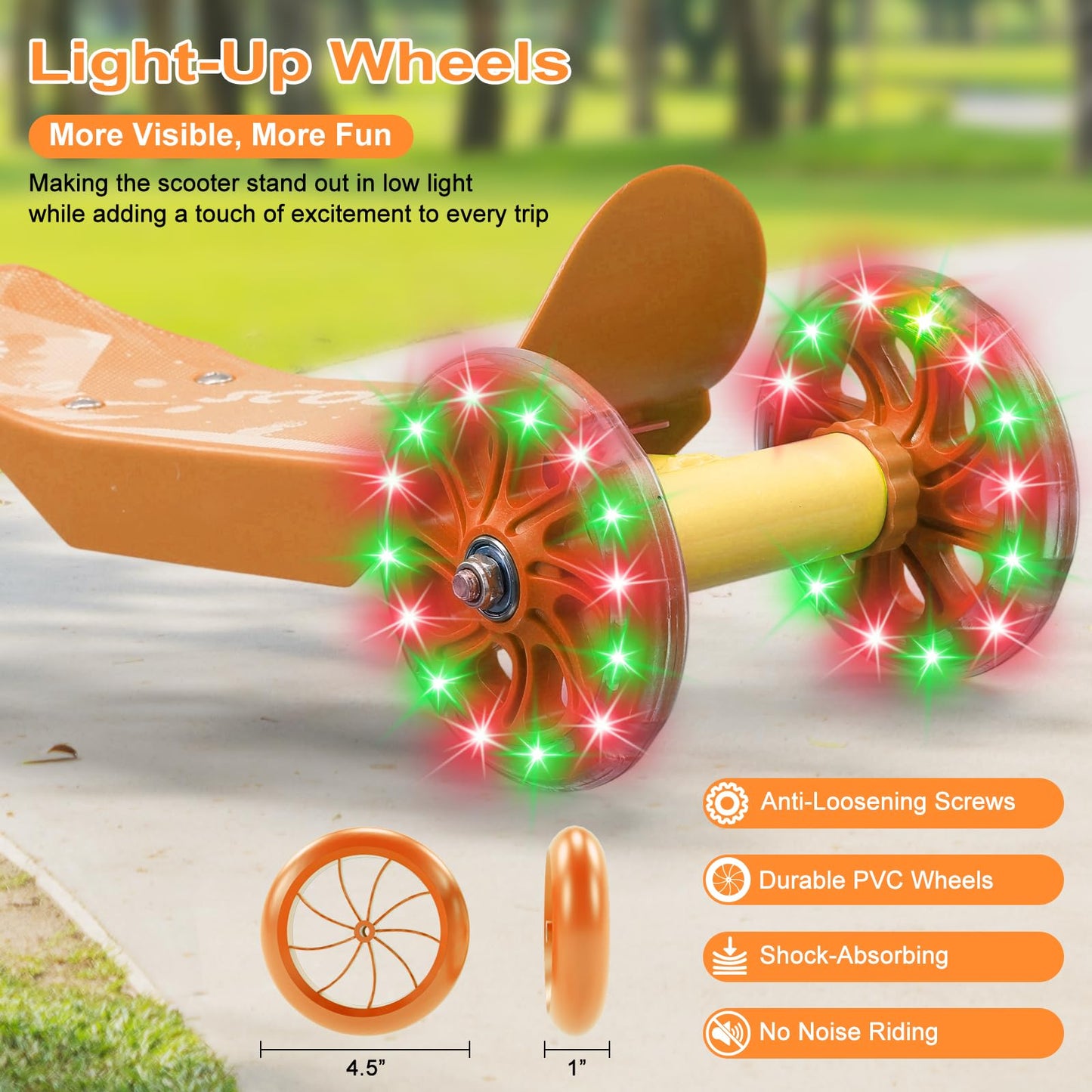 Scooter: LED Lighted 3 Wheel Scooters for Kids 3-5, Toddler Scooter for 3 Year Old, Heavy Duty Metal, 3 Adjustable Height Handlebars, Anti-Slip Deck, for Boys Girls Ages 3-5 5-7, up to 110 Lbs