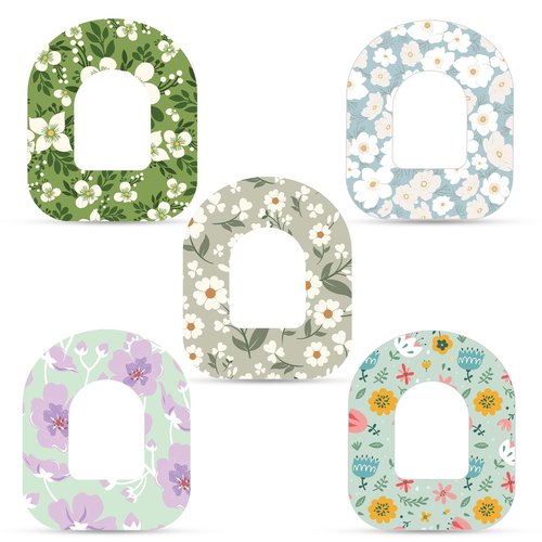 25pcs Adhesive Patches for Omnipod 5, Breathable Waterproof CGM Insulin Sensor Covers, Medical Overpatches, Flower Prints Glucose Sugar Sensor Stickers Compatible with Omnipod 5 Accessories