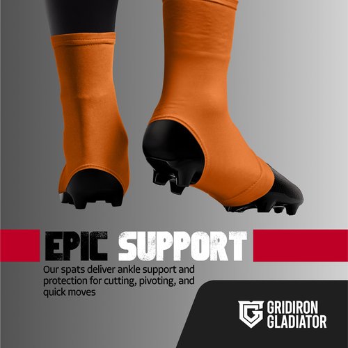 Gridiron Gladiator Football Spats - Spat Cleat Covers for Youth or Adult - Cover Cleats for Baseball Soccer Football - Shoe Sleeves - Sports Gear - Orange - Small