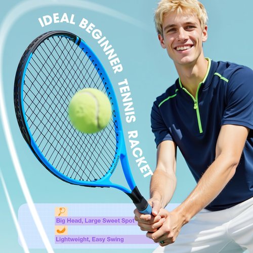 AboveGenius Neon Pink & Blue Tennis Rackets 2 Pack for Adults- 27" Lightweight Aluminum Tennis Racquet Set with 3 Balls & Bag - Stylish Matte Pop-Color Starter Kit for Couples & Friends