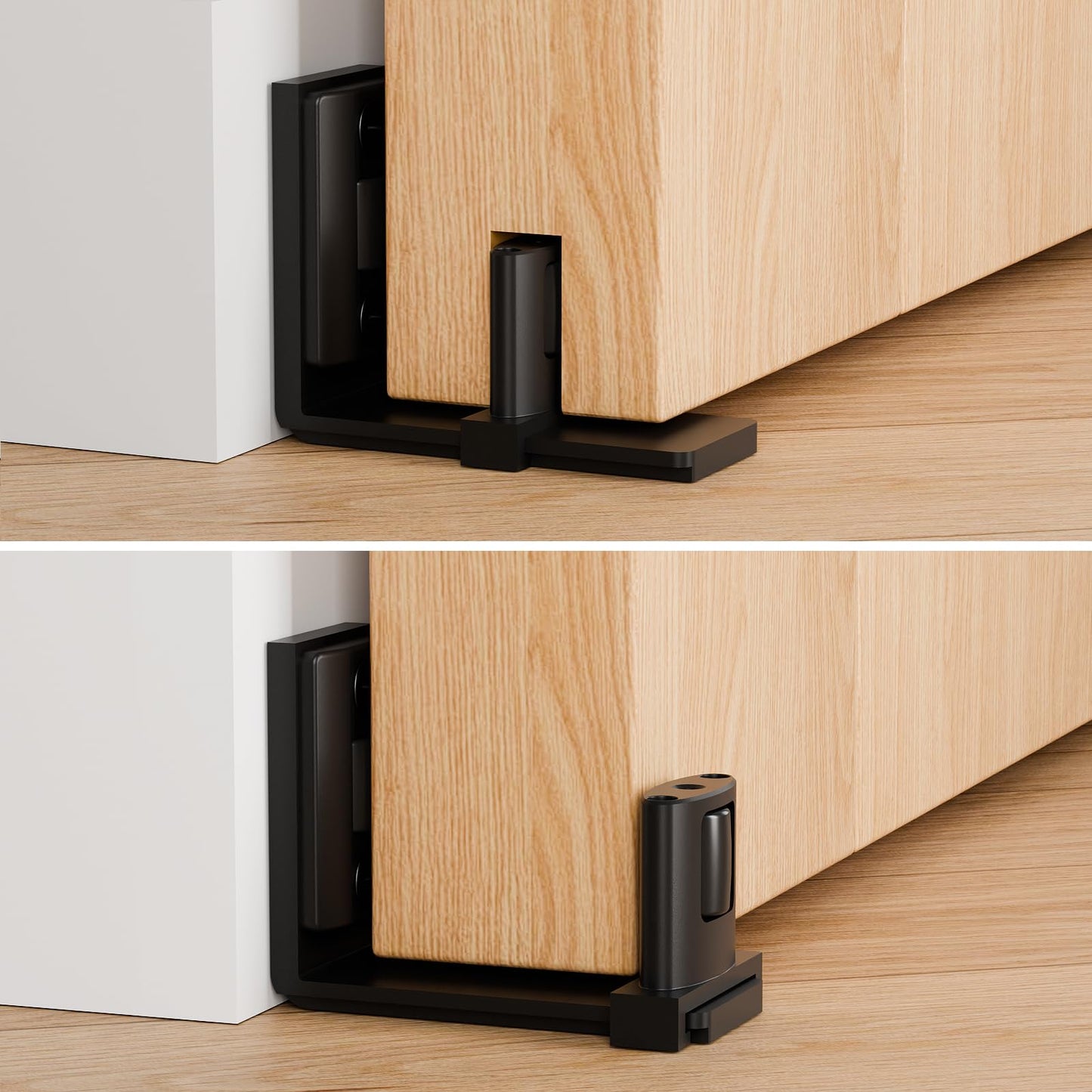 CCJH Sliding Barn Door Bottom Floor Guide, Adjustable Roller U Shape Flexible Flush Design, Wall Mounted, Black (Wall Mount Shape -A)