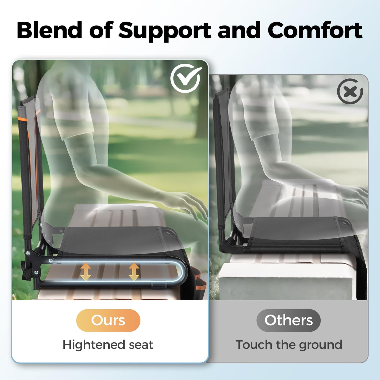 ALPHA CAMP 2PK Stadium Seats for Bleachers, Portable Wide Bleacher Seats with Backrest and High-Density Foam Padding, Stadium Chairs with Cup Holder for High School Football & Baseball