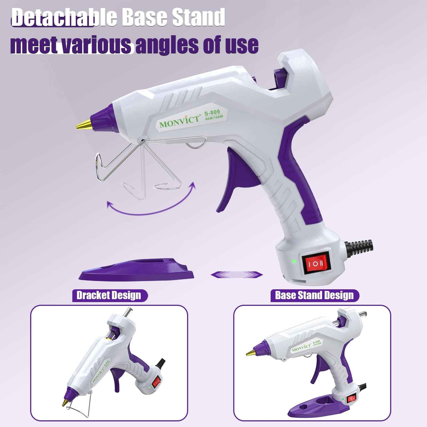 MONVICT Full Size Hot Glue Gun with 60/100W and On/Off Switch, Dual Temp Heavy Duty Industrial Hot Melt Glue Gun with 15 Hot Glue Sticks (7/16") and 3 Finger Protectors for Craft, DIY and Repairs
