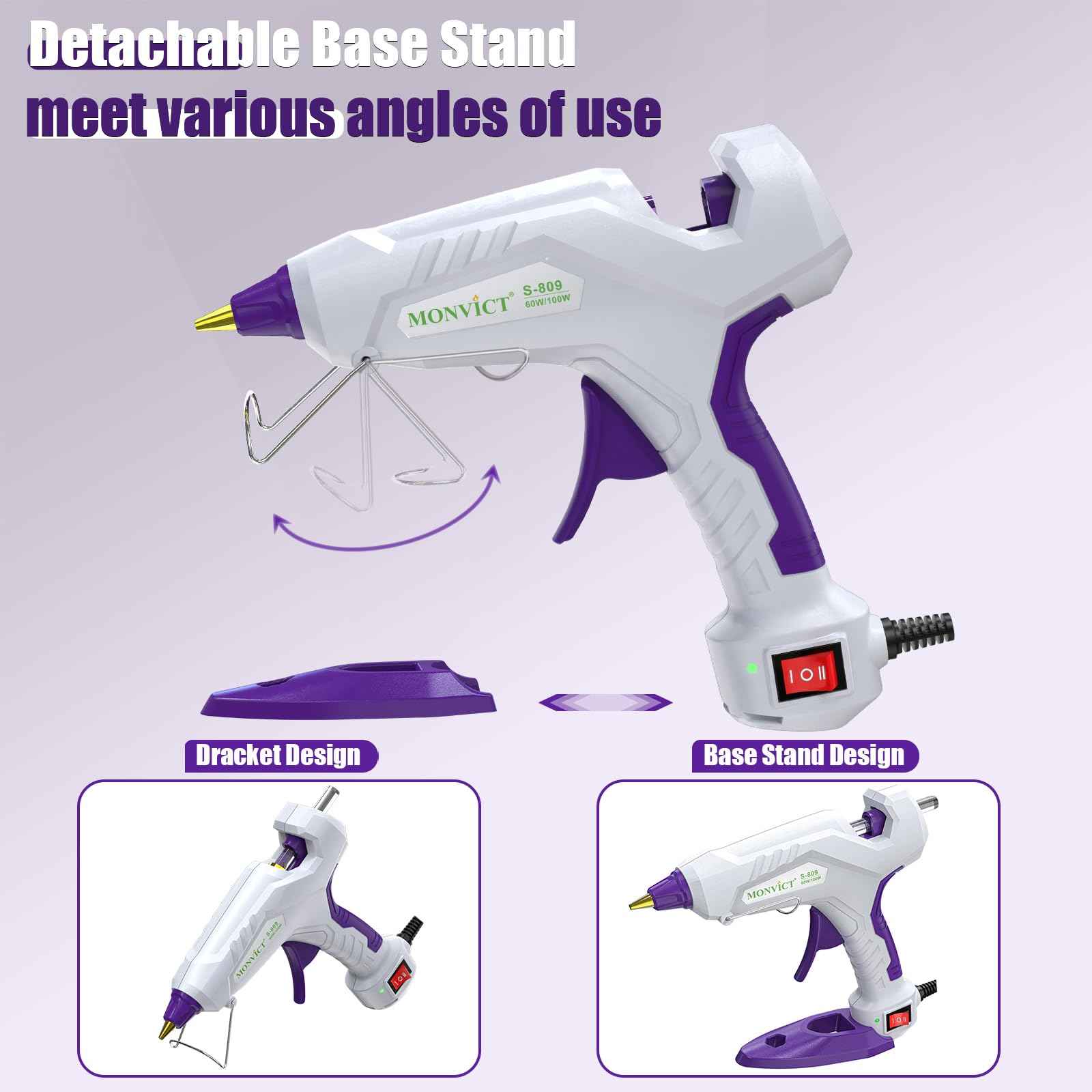 MONVICT Full Size Hot Glue Gun with 60/100W and On/Off Switch, Dual Temp Heavy Duty Industrial Hot Melt Glue Gun with 15 Hot Glue Sticks (7/16") and 3 Finger Protectors for Craft, DIY and Repairs