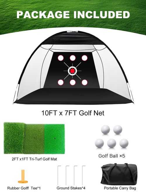 Golf Net,10x7FT 6 Target Practice Net，Hitting Aid for Backyard Driving Chipping Training Swing with Target Hitting Mat Balls for Outdoor Indoor, Gifts for Men Golf Accessories