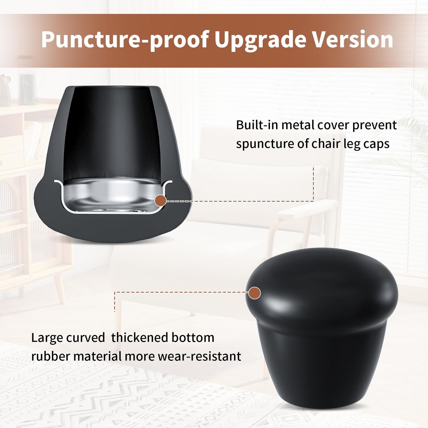 Ezprotekt 3/4" Round Rubber Chair Leg Caps, 8 Pcs Non-Slip Metal Folding Furniture Feet Stool Leg Floor Protectors Cups for Dining Table, Patio Chair Legs, Black (Fit: 0.63" - 0.75")