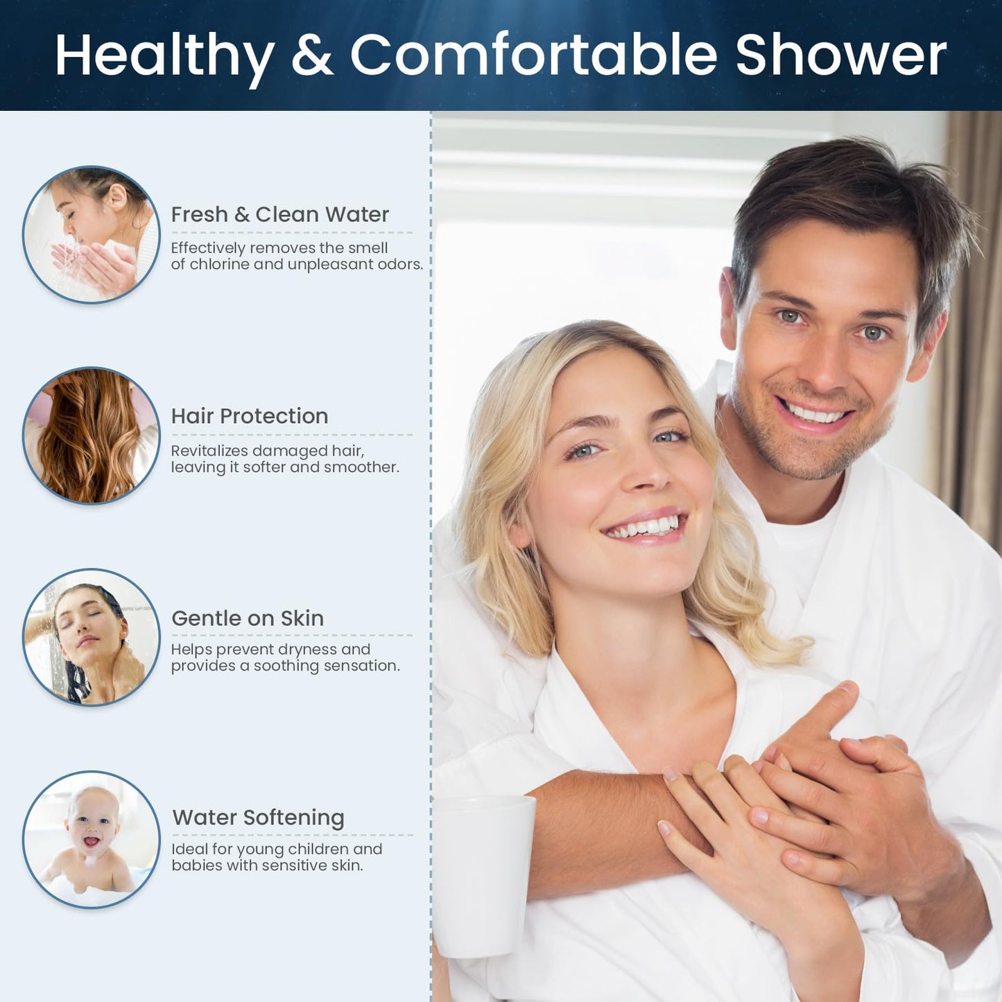 Filtered Shower Head With Handheld, High Pressure Shower Head With Filter 3-Mode, Stainless Steel Panel, Detachable Shower Heads, Water Softener Hard Water Filter Beads - Chlorine Removal