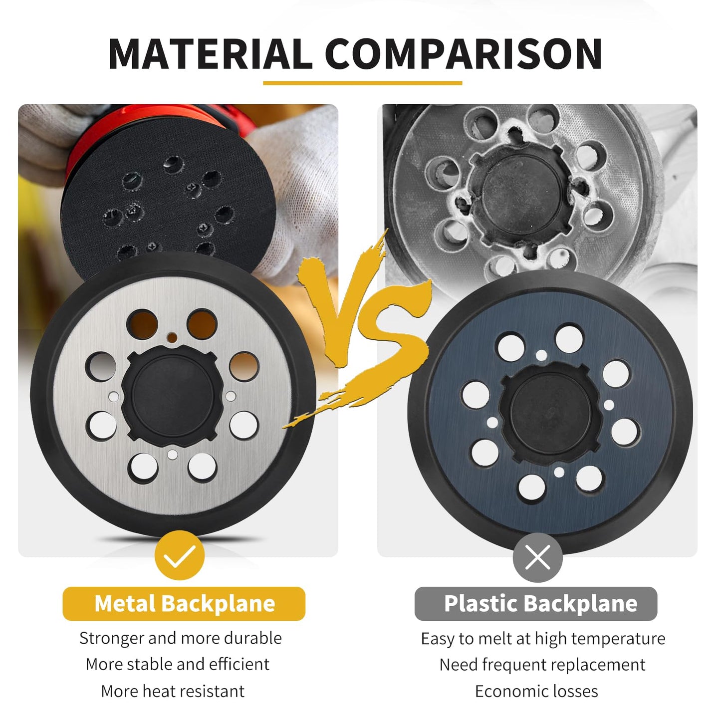 Gnellkoor Sander Pads Replacement for Craftsman, 2 Pack 5 inch 8 Hole Hook & Loop Orbital Sanding Metal Pads Compatible with Craftsman CMCW220B CMEW231 Random Orbital Sander