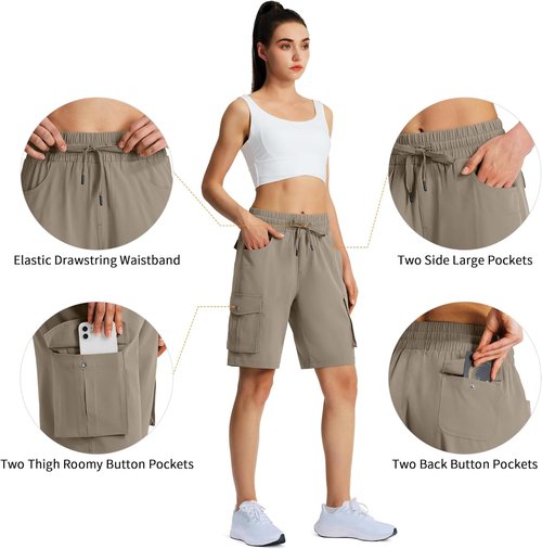 Hugut Women's Hiking Cargo Shorts - Quick Dry, Lightweight Summer Shorts with 6 Pockets | Perfect for Camping & Travel