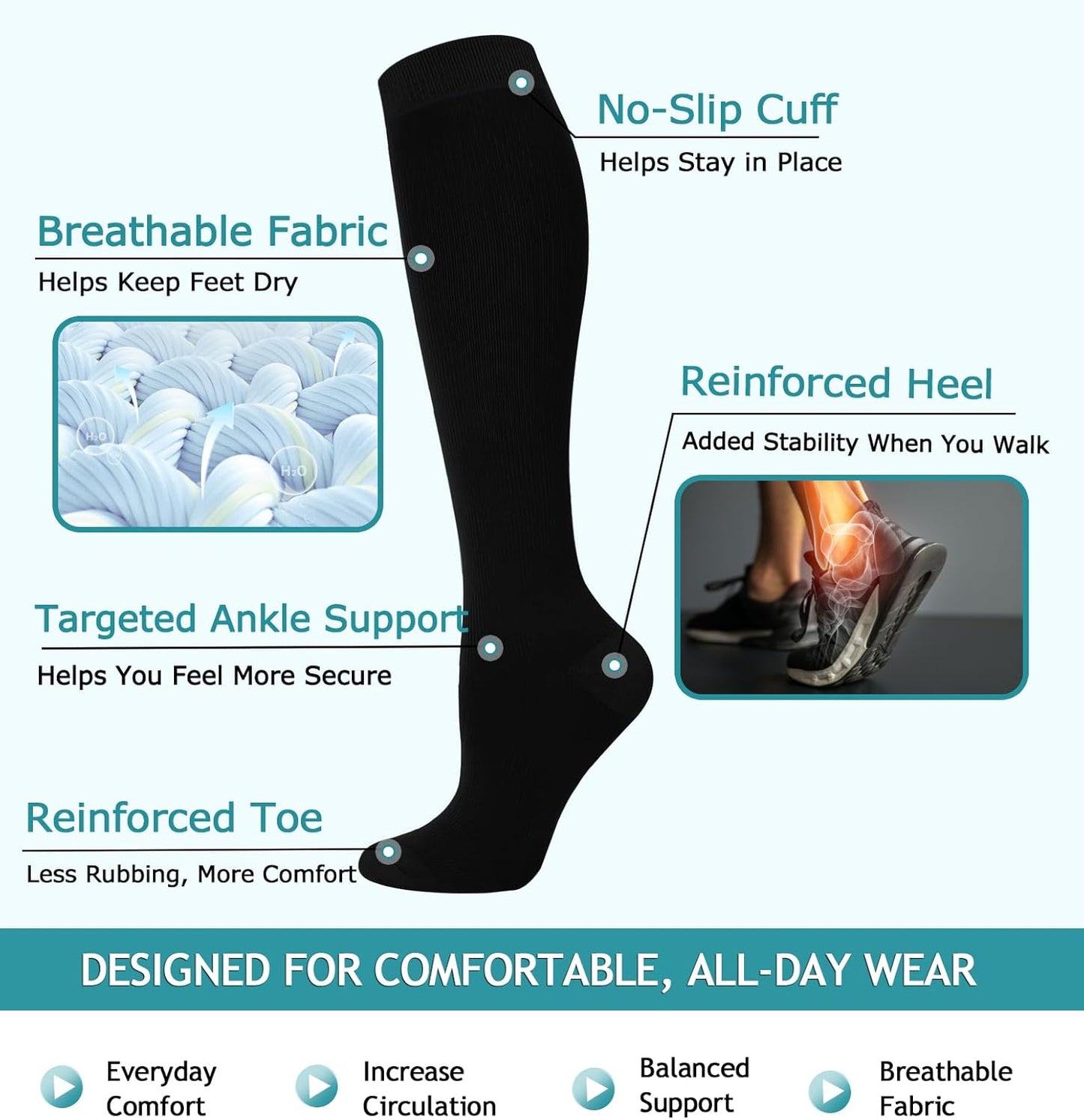 Skiennix Compression Socks - 8 Pairs for Men & Women | Supportive Medical & Athletic Wear